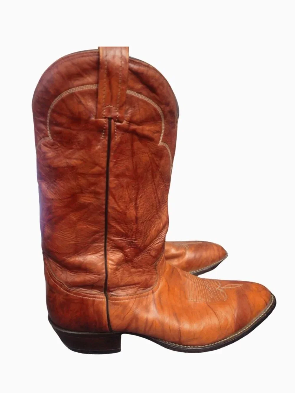 VINTAGE TONY LAMA MEN'S COGNAC LEATHER WESTERN COWBOY BOOTS • SIZE 13D